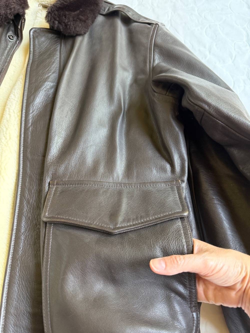 Men’s Flying Tiger G-1 Leather Bomber Jacket L.L. Bean Brown Sz L Tall - Picture 4 of 12